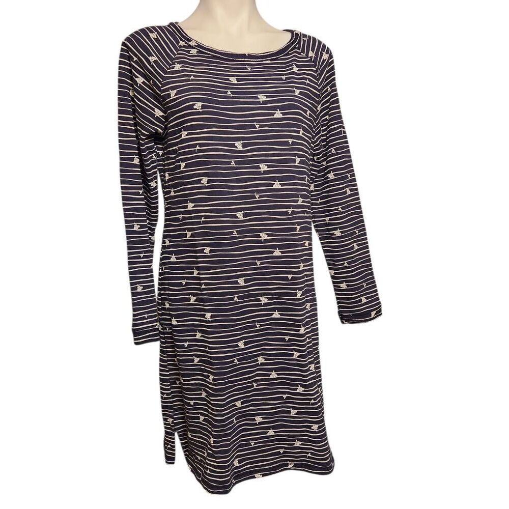 T by Talbots stripe floral knit sweatshirt dress lace back blue white medium